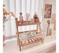 BestAlice Étagère de rangement en bois à double couche, pliable en bois à 2 niveaux, étagère durable pour pots de fleurs, étagère de rangement pour assaisonnement, échelle