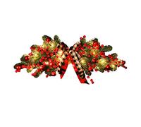 BestAlice Guirlande de Noël artificielle de 70 cm pour porte de Noël avec baies rouges et nœud à carreaux en forme de larme (avec lampe)