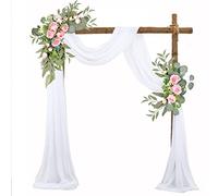 BestAlice Kit de fleurs artificielles pour arche de mariage (lot de 3), 2 guirlandes de fleurs artificielles avec 1 tissu drapé blanc pour décoration de fond, blanc 3