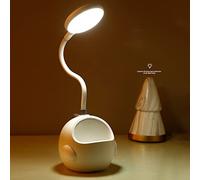 BestAlice Lampe de Bureau LED Mignonne, Lampe de Lecture en Forme de Dinosaure, Lampe de Lecture pour Enfants avec Porte-stylo Tube à Col de Cygne à 360 Degrés Lampe de Bureau Rechargeable(Blanc)