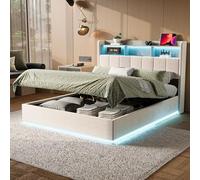 BestAlice Lit Coffre capitonné 160x200cm, lit 2 Personnes avec Rangement, USB et LED, lit Double avec sommier à Lattes, Tête de lit avec Compartiments de Rangement,Velours (Blanc, 160x200 cm)