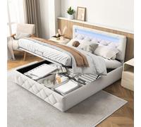 BestAlice Lit double, rembourré, 140 x 200 cm, avec espace de rangement, avec tête de lit LED réglable, pour adulte, adolescent, lit à sommier tapissier, hydraulique avec sommier à lattes, velours