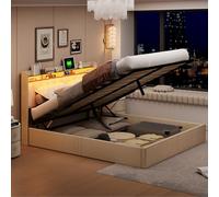 BestAlice Lit double, rembourré, 160 x 200 cm, avec espace de rangement, avec LED et station de charge, lit de rangement, avec tête de lit hydraulique et en velours, cadre de lit avec sommier à lattes