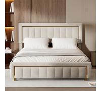 BestAlice Lit rembourré, 140 x 200 cm, pour Adulte, avec Espace de Rangement, en Velours, lit Double avec tête de lit structurée Verticale, sommier à Lattes, Cadre de lit en métal, Blanc, Moderne