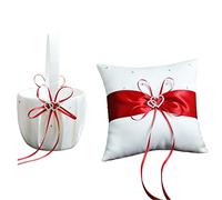 BestAlice Lot de 2 paniers en satin blanc et rouge avec double cœur en strass pour décoration d'anniversaire de mariage