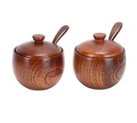 BestAlice Lot de 2 Salière en Bois avec Couvercle et Cuillère, Pot à épices en Bois, Pot D'assaisonnement Japonais en Bois Rétro pour Sel, Poivre, Assaisonnements, épices, Cuisine
