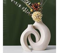 BestAlice - Lot de 2 vases décoratifs en céramique blanche, design beignet circulaire, style bohème et minimaliste pour herbe Pampas (blanc)