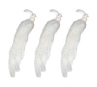 BestAlice Lot de 3 décorations de Noël en forme de paon blanc, queue de 22 cm de long, décoration de sapin de Noël en forme de phénix pailleté