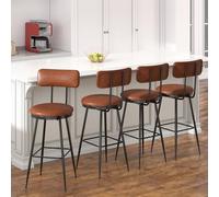 BestAlice Lot de 4 tabourets de bar - Chaises de cuisine - Hauteur d'assise de 65 cm avec dossier et repose-pieds - Cadre en métal - Chaise de bar rembourrée moderne - Pour cuisine, salon, bar, café