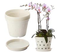 BestAlice Lot de 5 pots à orchidées, 14 cm avec trous et soucoupes, en plastique transparent pour plantes et rempotage, jardinières de jardin pour la maison et le bureau