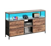 BestAlice Meuble TV Vintage avec éclairage LED, 4 tiroirs et 3 étagères, Cadre en Fer, Pieds réglables en Hauteur, Meuble TV multimédia. (108cm-B)