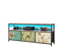 BestAlice Meuble TV Vintage avec éclairage LED, casier avec 3 tiroirs et étagères, Cadre en Fer et Meuble TV à Panneaux de Particules, Pieds réglables en Hauteur, Meuble TV multimédia (137cm-D)
