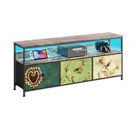 BestAlice Meuble TV Vintage avec éclairage LED, casier avec 3 tiroirs et étagères, Cadre en Fer et Meuble TV à Panneaux de Particules, Pieds réglables en Hauteur, Meuble TV multimédia (108cm-D)