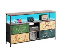 BestAlice Meuble TV Vintage avec éclairage LED, casier avec 4 tiroirs et 3 étagères, Cadre en Fer et Meuble TV à Panneaux de Particules, Pieds réglables en Hauteur, Meuble TV multimédia. (108cm-C)
