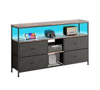 BestAlice Meuble TV Vintage avec éclairage LED, casier avec 4 tiroirs et 3 étagères, Cadre en Fer et Meuble TV à Panneaux de Particules, Pieds réglables en Hauteur, Meuble TV multimédia. (137cm-C)