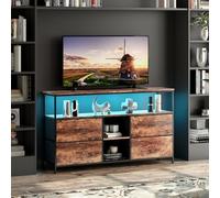 BestAlice Meuble TV Vintage avec éclairage LED, casier avec 4 tiroirs et 3 étagères, Cadre en Fer et Meuble TV à Panneaux de Particules, Pieds réglables en Hauteur(108cm-B)