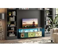 BestAlice Meuble Vintage avec éclairage LED, casier 3 tiroirs et étagères, Cadre en Fer et Panneaux de Particules, Pieds réglables, Meuble tv Multimédia (137cm-D)