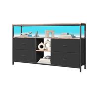 BestAlice Meuble Vintage avec éclairage LED, casier 4 tiroirs et 3 étagères, cadre en fer, panneaux de particules, pieds réglables, meuble TV multimédia (137cm-C)