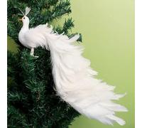 BestAlice Ornements de Noël de Paon Blanc de 14,6 Pouces de Longue Queue en Plumes de Paon, Fausse Plume de Paon pour Décoration D'arbre de Noël et Décoration de Jardin, Art de(1 pièces blanc)