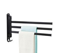 BestAlice Porte-serviettes pivotant à 3 bras en acier inoxydable pour salle de bain, porte-serviettes mural peu encombrant avec crochet, rotation à 180 degrés (noir)