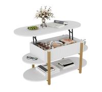 BestAlice Table basse avec plateau relevable, espace de rangement à 2 niveaux, table de salon multifonction, table basse réglable en hauteur avec compartiment de rangement caché et surface de
