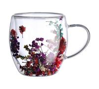 BestAlice Tasse à Café en Verre à Double Paroi, Tasse en Verre Isolée, Fleurs Séchées Esthétiques, Tasse à Latte Transparente avec Poignées, Tasse à Café en Forme de Fleur pour(250ML)