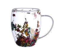 BestAlice Tasse à Café en Verre à Double Paroi, Tasse en Verre Isolée, Fleurs Séchées Esthétiques, Tasse à Latte Transparente avec Poignées, Tasse à Café en Forme de Fleur pour(350ML)