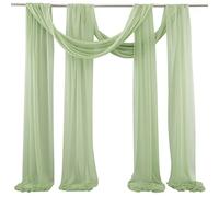 BestAlice Tissu drapé vert sauge pour arche de mariage, 2 panneaux en voile transparent avec paillettes pour réception de mariage rustique, rideaux de plafond, scène