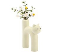 BestAlice Vase en céramique de chat mignon, vase à fleurs fait à la main pour la décoration, Vases uniques en forme de tube et fleur séchée, pièce maîtresse d'art (blanc)