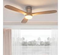 BestAlice Ventilateur de plafond de 132 cm avec éclairage et télécommande, 3 pales en bois, LED à intensité variable avec ventilateur, pales double face (bois naturel, 132 cm, version bois massif)