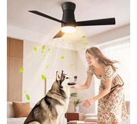 BestAlice Ventilateur de plafond de 132 cm avec éclairage et télécommande, 3 pales en bois, LED à intensité variable avec ventilateur, pales double face (noir, 106 cm, version contreplaqué, PA)