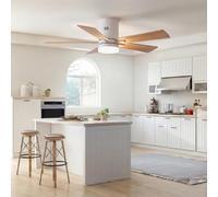 BestAlice Ventilateur de plafond de 132 cm avec éclairage et télécommande, 3 pales en bois, LED à intensité variable avec ventilateur, pales double face (bois naturel, 106 cm, finition contreplaqué)
