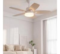 BestAlice Ventilateur de plafond de 132 cm avec éclairage et télécommande, 3 pales en bois, LED à intensité variable avec ventilateur, pales double face (bois naturel, 106 cm, finition contreplaqué
