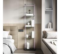 BestAlice Vitrine sur pied en verre - Armoire pour collection avec barre lumineuse LED et serrure - Armoire avec 1 portes et 4 étagères - Meuble transparent pour salon, bar - Noir