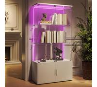 BestAlice Vitrine sur pied en verre, armoire pour collection avec LED, 2 portes et serrure, vitrine verticale, vitrine moderne, vitrine en verre à 3 niveaux, pour objets de collection, bureau (blanc