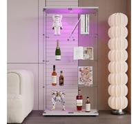 BestAlice Vitrine sur pied en verre, armoire pour collection avec LED et serrure, armoire avec 2 portes, 4 étagères, meuble transparent, pour salon, bar, blanc