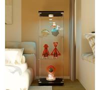 BestAlice Vitrine sur pied en verre, armoire pour collection avec LED et serrure, armoire de rangement avec 1 porte, 3 étagères, meuble transparent, vitrine pour salon, bar, noire