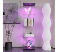 BestAlice Vitrine sur pied en verre, armoire pour collection avec LED et serrure, armoire de rangement avec 1 porte, 4 étagères, meuble transparent, vitrine pour salon, bar, noire