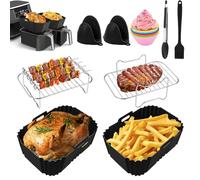 Bestash Accessoire Air Fryer,14 PCS Silicone Moule Air Fryer Réutilisable,Accessoires pour Ninja Dual Foodi AF400EU AF300EU & Friteuse à Air Double 7,6 L-9,5 L (Dual Noir)