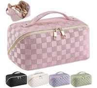 Bestash Trousse de Toilette Femme Grande Capacité,Portable Trousse de Maquillage Femme Voyage,ÉTanche Trousse à Maquillage Rangement Toilette avec PoignéE et SéParateur (Poudre de Rose)