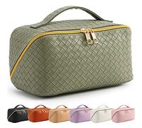 Bestash Trousse de Toilette Femme Grande Capacité,Portable Trousse de Maquillage Femme Voyage,ÉTanche Trousse à Maquillage Rangement Toilette avec PoignéE et SéParateur (Vert Olive)