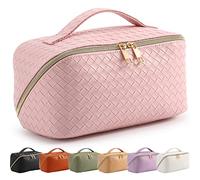 Bestash Trousse de Toilette Femme Grande Capacité,Portable Trousse de Maquillage Femme Voyage,ÉTanche Trousse à Maquillage Rangement Toilette avec PoignéE et SéParateur (Rose Cerise)