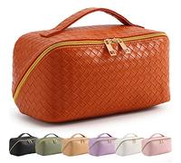 Bestash Trousse de Toilette Femme Grande Capacité,Portable Trousse de Maquillage Femme Voyage,ÉTanche Trousse à Maquillage Rangement Toilette avec PoignéE et SéParateur (Orange)