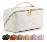 Bestash Trousse de Toilette Femme Grande Capacité,Portable Trousse de Maquillage Femme Voyage,ÉTanche Trousse à Maquillage Rangement Toilette avec PoignéE et SéParateur (Abricot CréMeux)