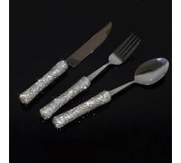 Bestbling Lot de 3 ustensiles culinaires de voyage avec strass pour bureau, déjeuner et voyage Argenté