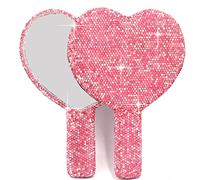 Bestbling Miroir de poche en forme de cœur en strass - Miroir de maquillage portable et éblouissant pour les retouches en déplacement (plastique rose)