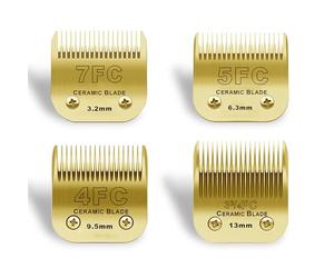 BESTBOMG 7FC+5FC+4FC+3-3/4FC Lame de Rechange pour toilettage pour Chien, Compatible avec Les Tondeuses pour Chien Heiniger/Moser Max45/Andis/Oster A5 Series, Longueur de Coupe 3,2 mm-13 mm, doré