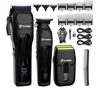 BESTBOMG Tondeuse Cheveux Hommes, Tondeuse Barbe Homme, Rasoir Electriques avec écran LED, Rechargeable Tondeuse Finition Precision Kit avec Peigne de Guidage