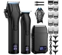BESTBOMG Tondeuse Cheveux Hommes, Tondeuse Barbe Homme, Rasoir Electriques avec écran LED, Rechargeable Tondeuse Finition Precision Kit avec Peigne de Guidage