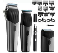BESTBOMG Tondeuse Cheveux Hommes, Tondeuse Barbe Homme, Rasoir Electriques, Tondeuse à poils de nez, Rechargeable Tondeuse Finition Precision Kit avec Peigne de Guidage